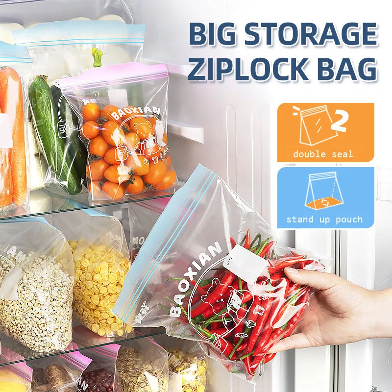 PE customizable, removable double-zippered, expandable bottom, BPA-free leak-proof zipper plastic food storage bag for frozen storage